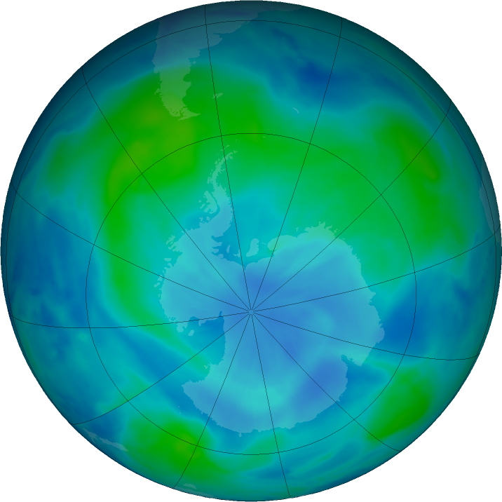 Antarctic ozone map for 09 March 2023